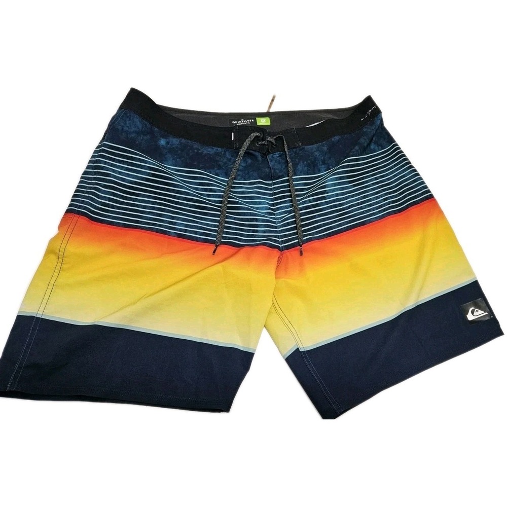 Quiksilver Highline Board Shorts 38 Sunset Stripe 4-Way Stretch Repreve Navy